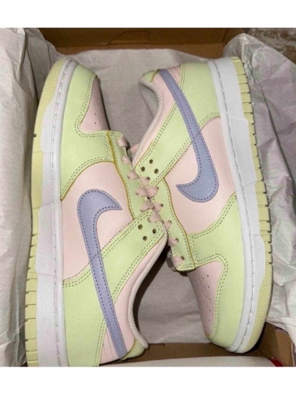 Pastel Lime Ice Dunk Sneakers with Purple Swoosh